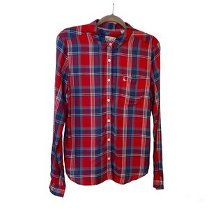 Jack Wills Womens Blouse Red Blue Plaid Long Sleeve Button Up Size 8
